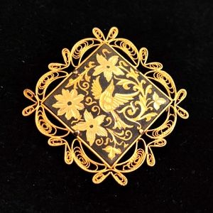 Vintage Damascene Brooch Trombone Clasp